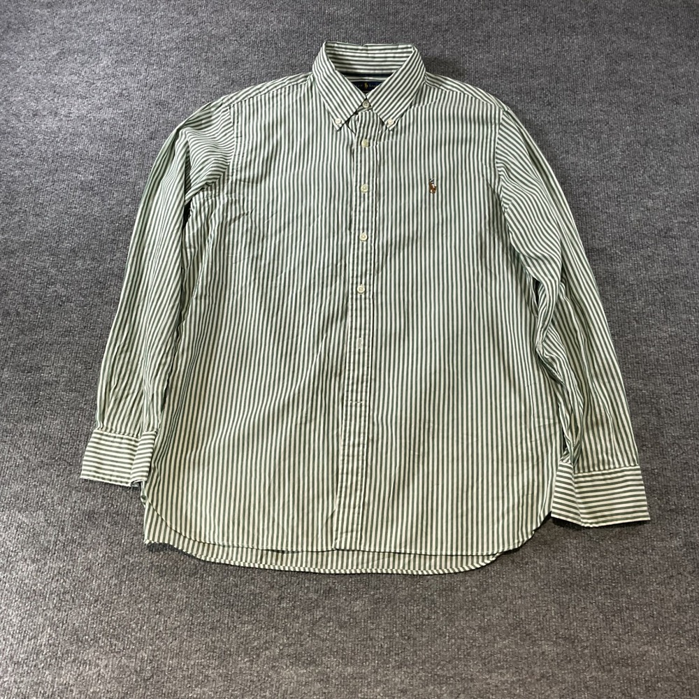 Ralph Lauren RL Oxford Mens Large Green White Striped Button Down Shirt L